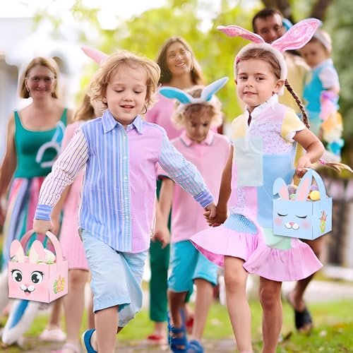 Maniaacer 24 PCS Easter Baskets Bunny Egg Basket Container with Handle Easter Decorative Gift Treat Boxes Rabbit Shape Gift Baskets for Egg Hunt School Classroom Party Supplies - Image 5