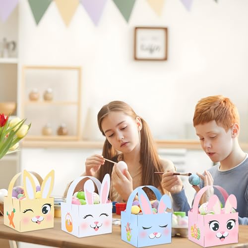 Maniaacer 24 PCS Easter Baskets Bunny Egg Basket Container with Handle Easter Decorative Gift Treat Boxes Rabbit Shape Gift Baskets for Egg Hunt School Classroom Party Supplies - Image 4