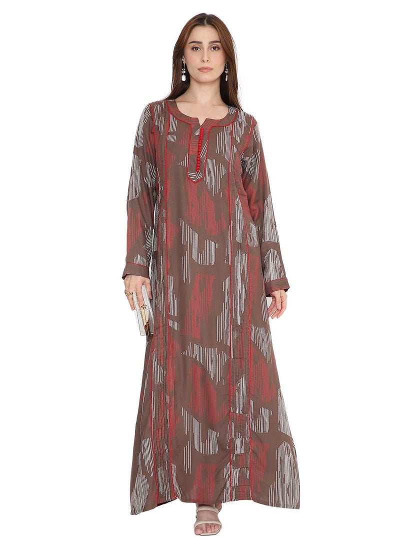 هانا آند سارا جلابية عربية متعددة الألوان بطبعة تجريدية من هنا وسارة للنساء - Image 1