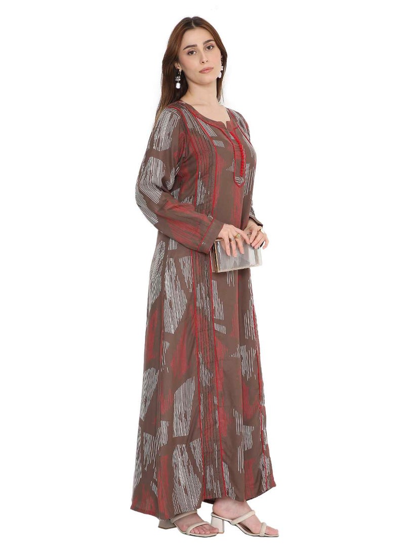 هانا آند سارا جلابية عربية متعددة الألوان بطبعة تجريدية من هنا وسارة للنساء - Image 4