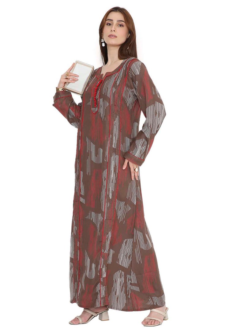 هانا آند سارا جلابية عربية متعددة الألوان بطبعة تجريدية من هنا وسارة للنساء - Image 5