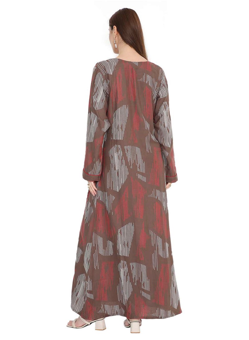 هانا آند سارا جلابية عربية متعددة الألوان بطبعة تجريدية من هنا وسارة للنساء - Image 2