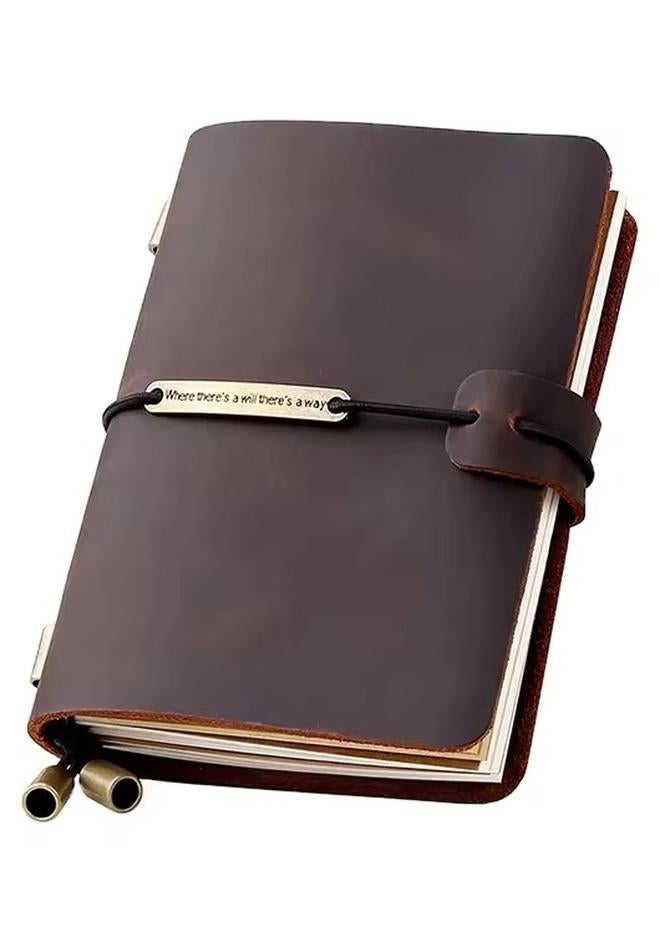 DUNISO دفتر ملاحظات جلد طبيعي، دفتر سفر عتيق، مجلة يوميات، مخطط يوميات، دفتر كتابة للرجال والنساء، 4x5.2 إنش، 96 ورقة/192 صفحة (لون بني) - Image 1