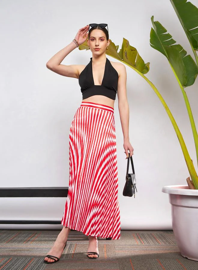 ساسافراس Striped Pleated A-Line Satin Skirt by Styli
