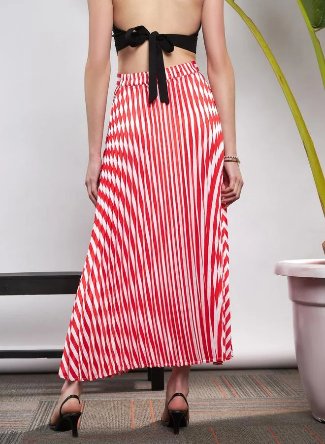 ساسافراس Striped Pleated A-Line Satin Skirt by Styli