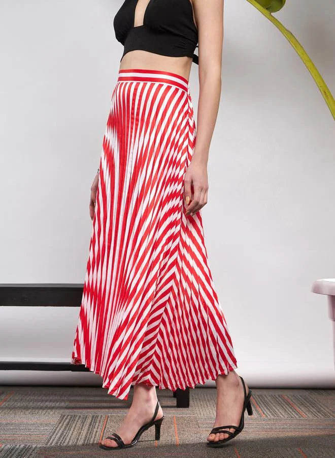 ساسافراس Striped Pleated A-Line Satin Skirt by Styli