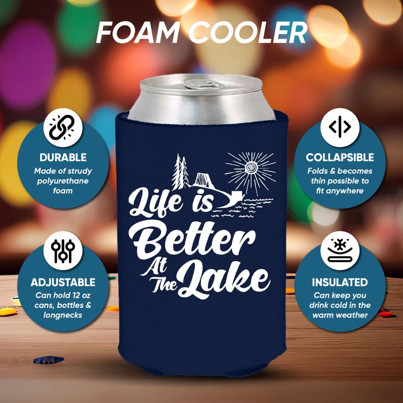 Shop4Ever Life is Better At The Lake Can Sleeve Cooler Insulated Drink Coozies Soda Beer Hugger Coolies (Navy  6 Pk)  - Image 2