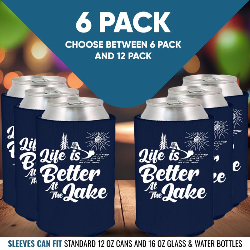 Shop4Ever Life is Better At The Lake Can Sleeve Cooler Insulated Drink Coozies Soda Beer Hugger Coolies (Navy  6 Pk)  - Image 3
