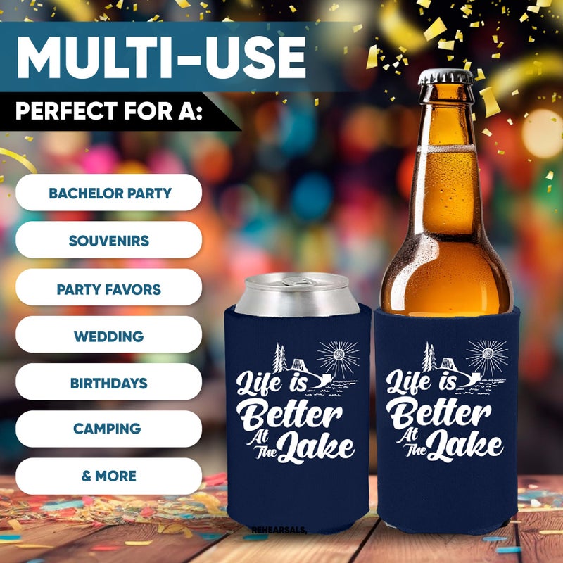 Shop4Ever Life is Better At The Lake Can Sleeve Cooler Insulated Drink Coozies Soda Beer Hugger Coolies (Navy  6 Pk)  - Image 4