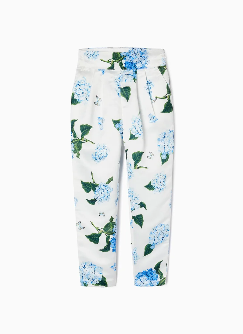 Zippy Zippy Satin Trousers With Blue Hydrangeas For Girls