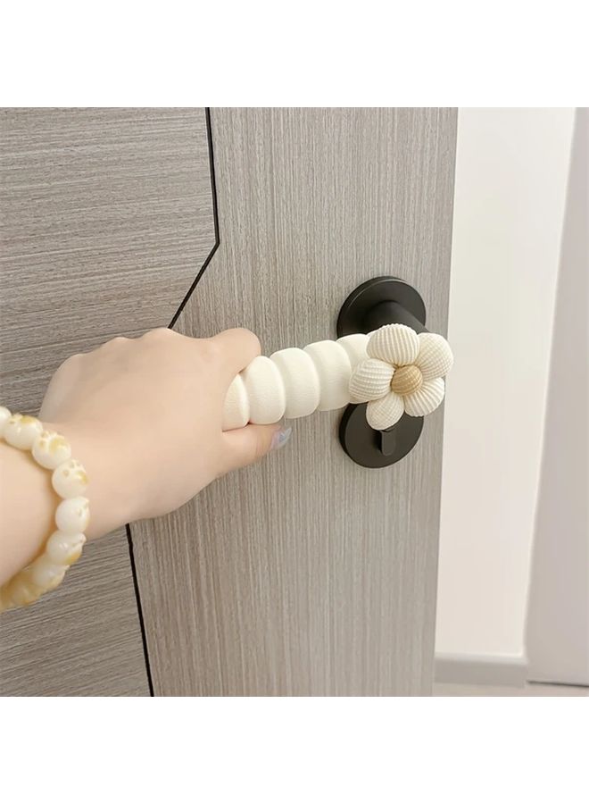 2 Pcs Beige Floral Door Stopper Set Cushioned Handle Covers Prevents Wall Marks - Image 4