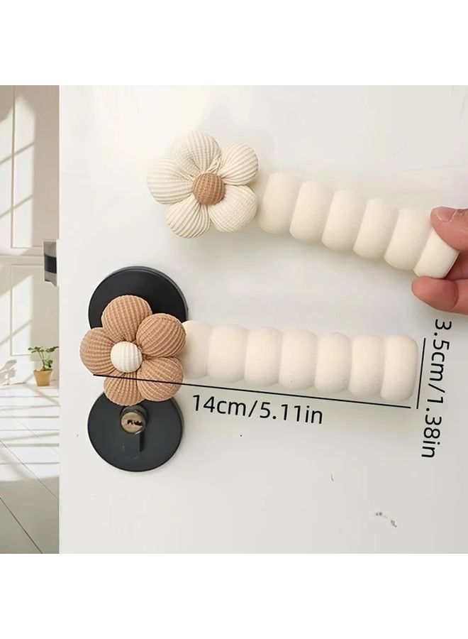 2 Pcs Beige Floral Door Stopper Set Cushioned Handle Covers Prevents Wall Marks - Image 3