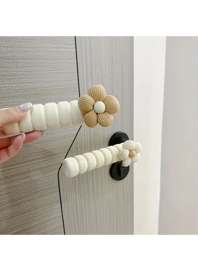 2 Pcs Beige Floral Door Stopper Set Cushioned Handle Covers Prevents Wall Marks - Image 2