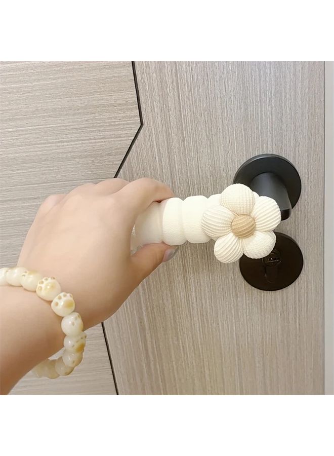 2 Pcs Beige Floral Door Stopper Set Cushioned Handle Covers Prevents Wall Marks - Image 5