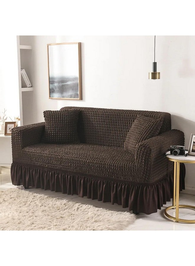 Lukzer 320 GSM Stretchable 4 Seater Turkish Sofa Cover Universal Couch Protector Bubble Fabric with Frill Universal Big Elasticity Slipcover (Coffee Brown/SC-097-04/280-350cm) - Image 1