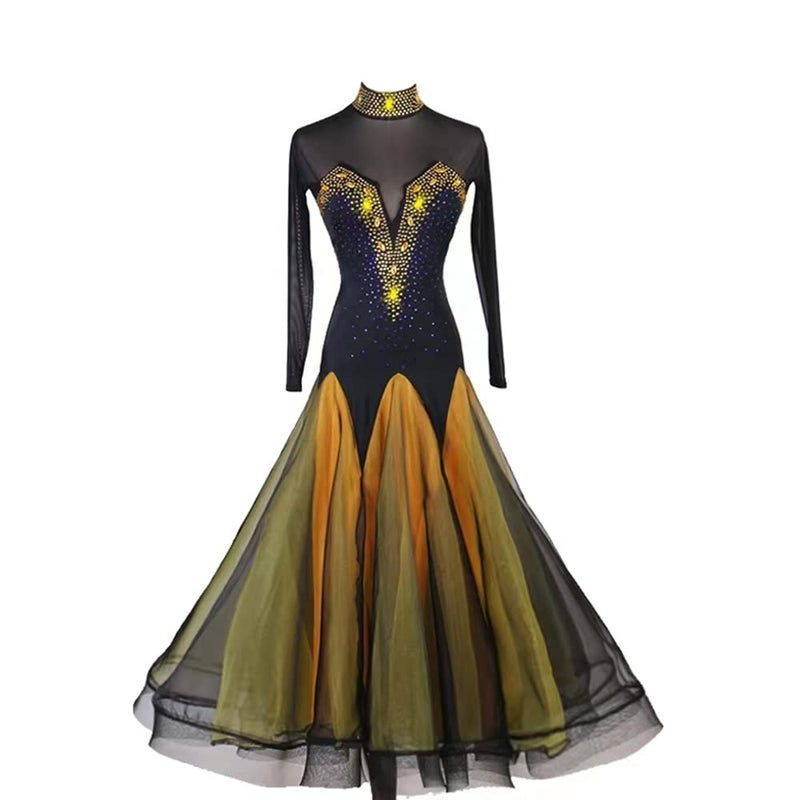 LIUHUO HighNeck Modern Dance Dress Performance Competition Girl Waltz Ballroom Dance Yellow