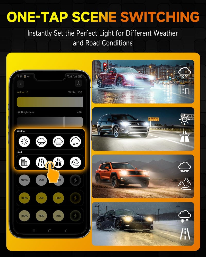 Termitor 9005/HB3 Smart Bulbs, 0-90,000LM 15X Variable Super Brighter, 3000K-6500K Variable Color Temperature, App Control One-touch Driving Mode Switching for Bluetooth Fog Light, Pack of 2 - Image 4