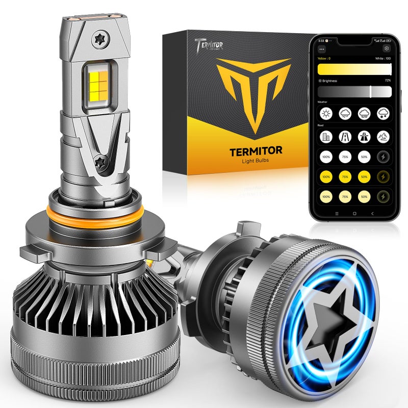 Termitor 9005/HB3 Smart Bulbs, 0-90,000LM 15X Variable Super Brighter, 3000K-6500K Variable Color Temperature, App Control One-touch Driving Mode Switching for Bluetooth Fog Light, Pack of 2 - Image 1
