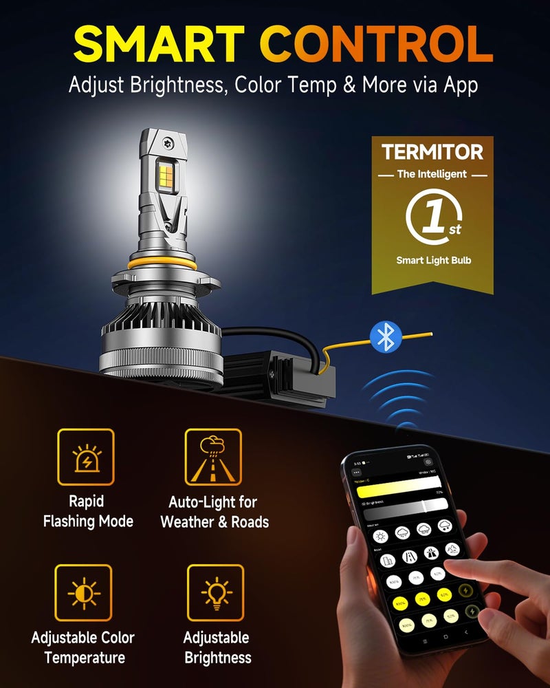 Termitor 9005/HB3 Smart Bulbs, 0-90,000LM 15X Variable Super Brighter, 3000K-6500K Variable Color Temperature, App Control One-touch Driving Mode Switching for Bluetooth Fog Light, Pack of 2 - Image 2