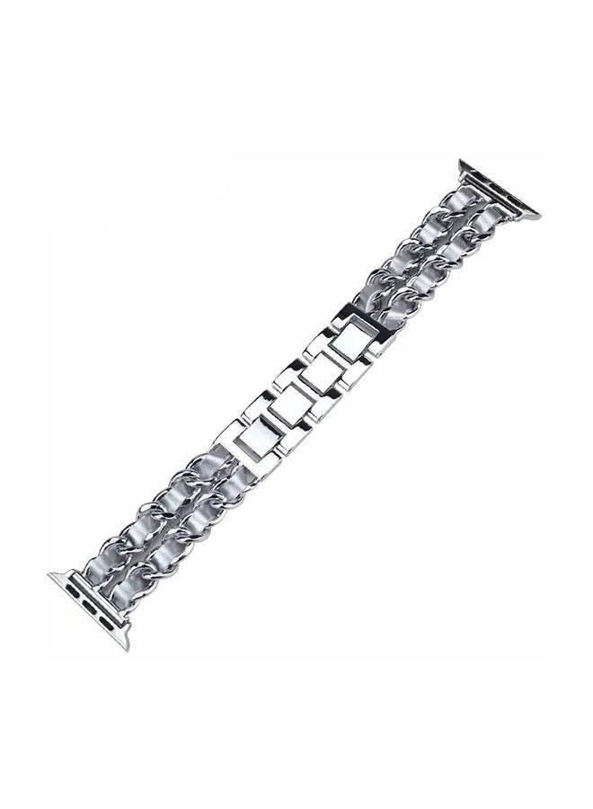 NIBEMINENT Metal Leather Bracelet for Apple Watch 38/40/41mm Silver - Image 1