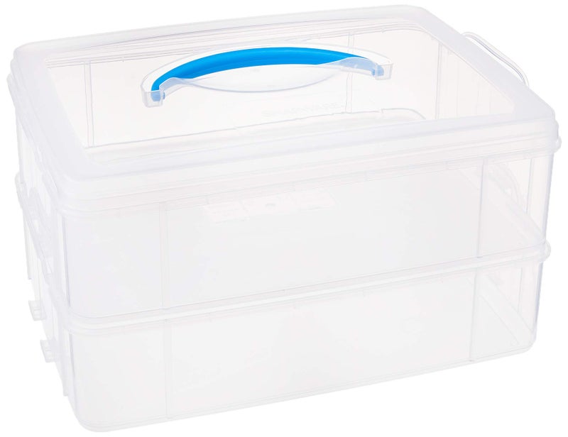 Snapware Snap 'N Stack Portable Storage Bin for Tools and Craft Storage, 14.1 x 10.5-Inch Clear BPA-Free Container, Tool Box with Stackable Trays, Microwave, Freezer and Dishwasher Safe - Image 1