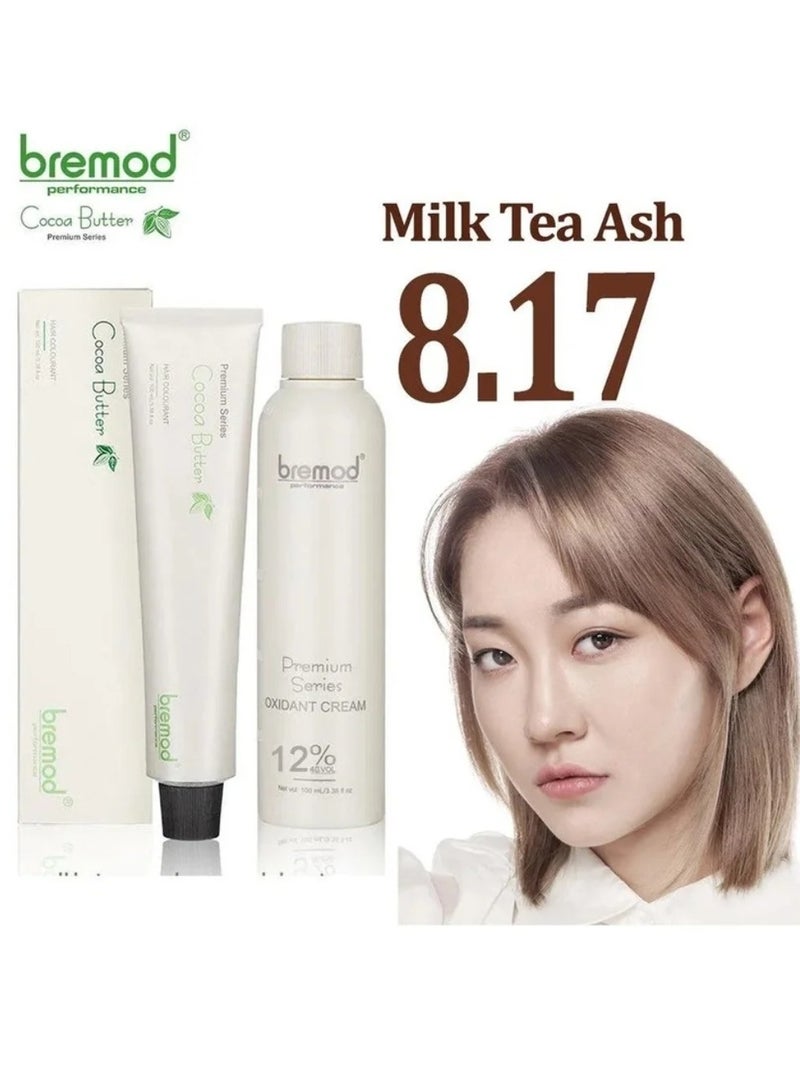 Bremod Performance 8.17 Milk Tea Ash Hair Color + Oxidant Cream 12% - 100ml+100ml - Image 1
