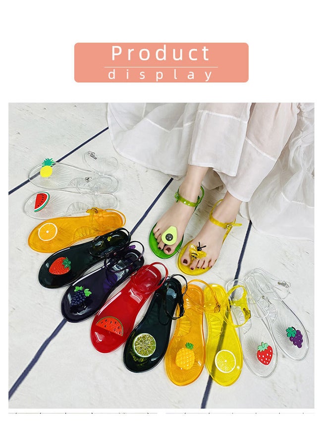 Women's Round Toe Jelly Sandals Soft PVC Non-Slip Sole Beach Shoes Fruit Pattern Summer Casual Slippers Pineapple  - Image 4