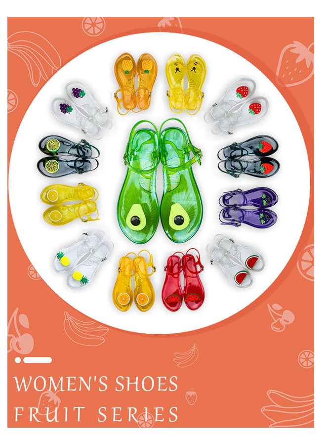 Women's Round Toe Jelly Sandals Soft PVC Non-Slip Sole Beach Shoes Fruit Pattern Summer Casual Slippers Pineapple  - Image 3