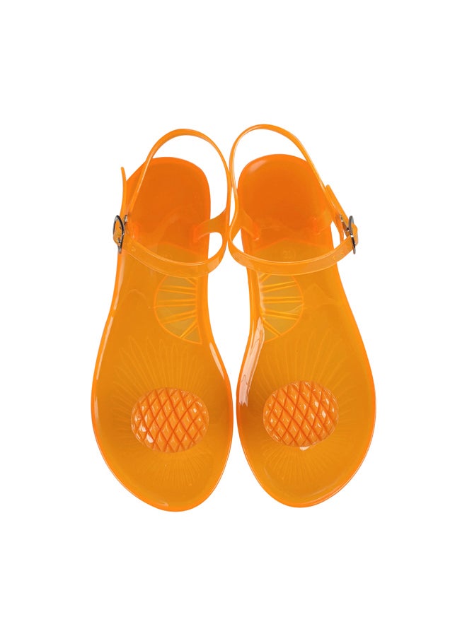 Women's Round Toe Jelly Sandals Soft PVC Non-Slip Sole Beach Shoes Fruit Pattern Summer Casual Slippers Pineapple  - Image 1
