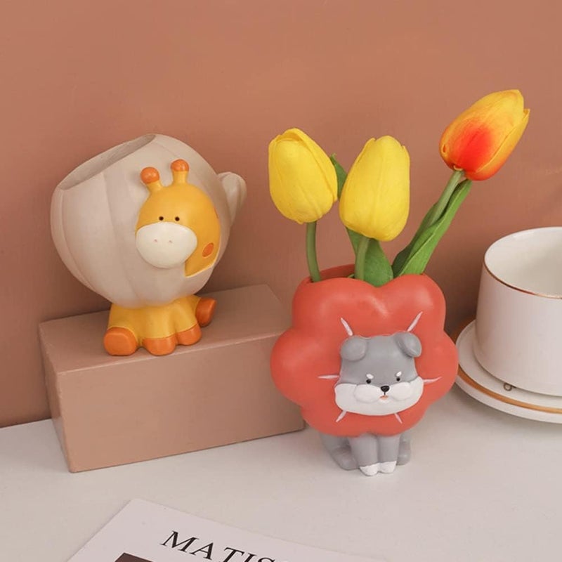 ويوبلز أصص نباتات عصارية خزفية بنمط حيواني لطيف على شكل دب وقطة، مناسبة للزراعة الداخلية، لتزيين المنزل - Image 2