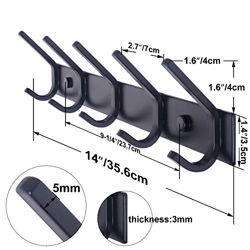 WEBI Coat Rack Wall Mounted,5 Coat Hooks for Hanging Coats,Heavy Duty Metal Double Hook Rack Hook Rail Wall Coat Rack with Hooks Coat Hanger Wall Mount for Clothes Entryway Jacket,Black - Image 2