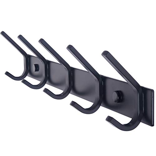 WEBI Coat Rack Wall Mounted,5 Coat Hooks for Hanging Coats,Heavy Duty Metal Double Hook Rack Hook Rail Wall Coat Rack with Hooks Coat Hanger Wall Mount for Clothes Entryway Jacket,Black - Image 1