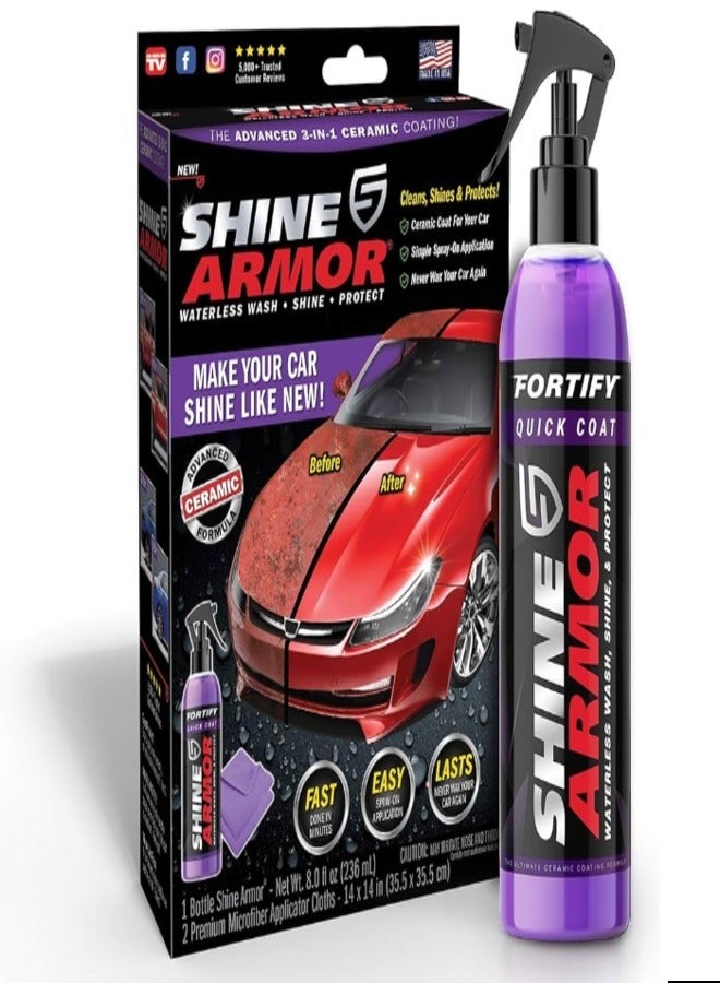 Shine Armor Fortify Quick Coat Ceramic Coating Car Wax Spray Waterless Car Wash & Wax - Hydrophobic Top Coat Polish & Polymer Paint Sealant Protection - Image 1