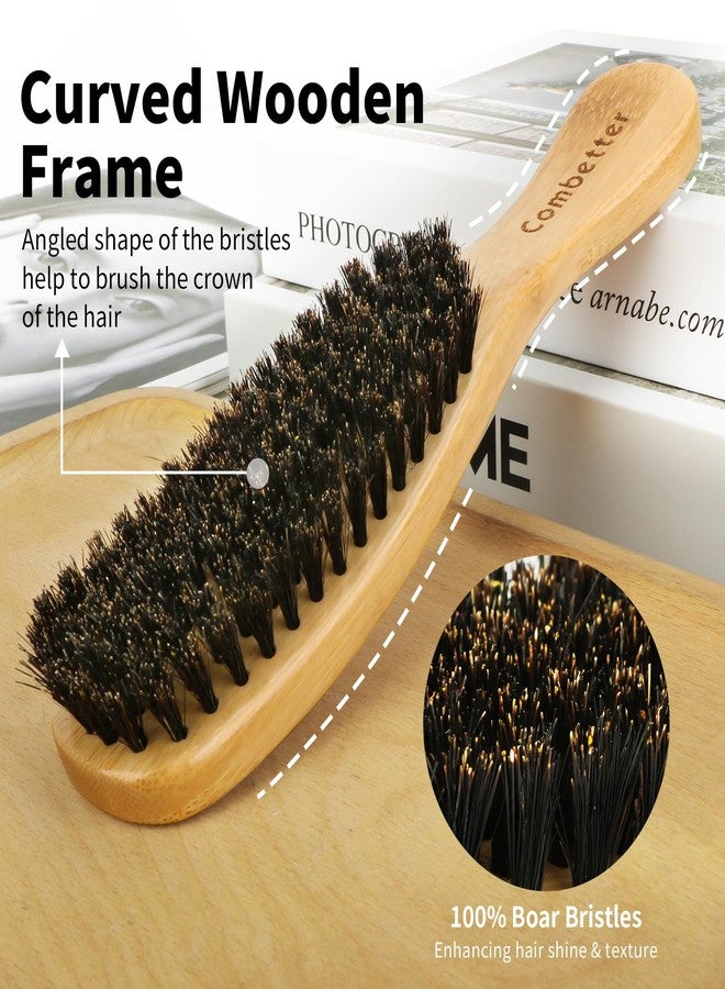 Combetter Boar Bristle Slick Back Hair Brush for Smoothing & Styling - Wide 7-Row Bristles for Sleek Frizz-Free,Ponytails,Buns & Baby Hair - Wooden Handle Brush for Women & Men - Suit for Sectioning & Parting - Image 2