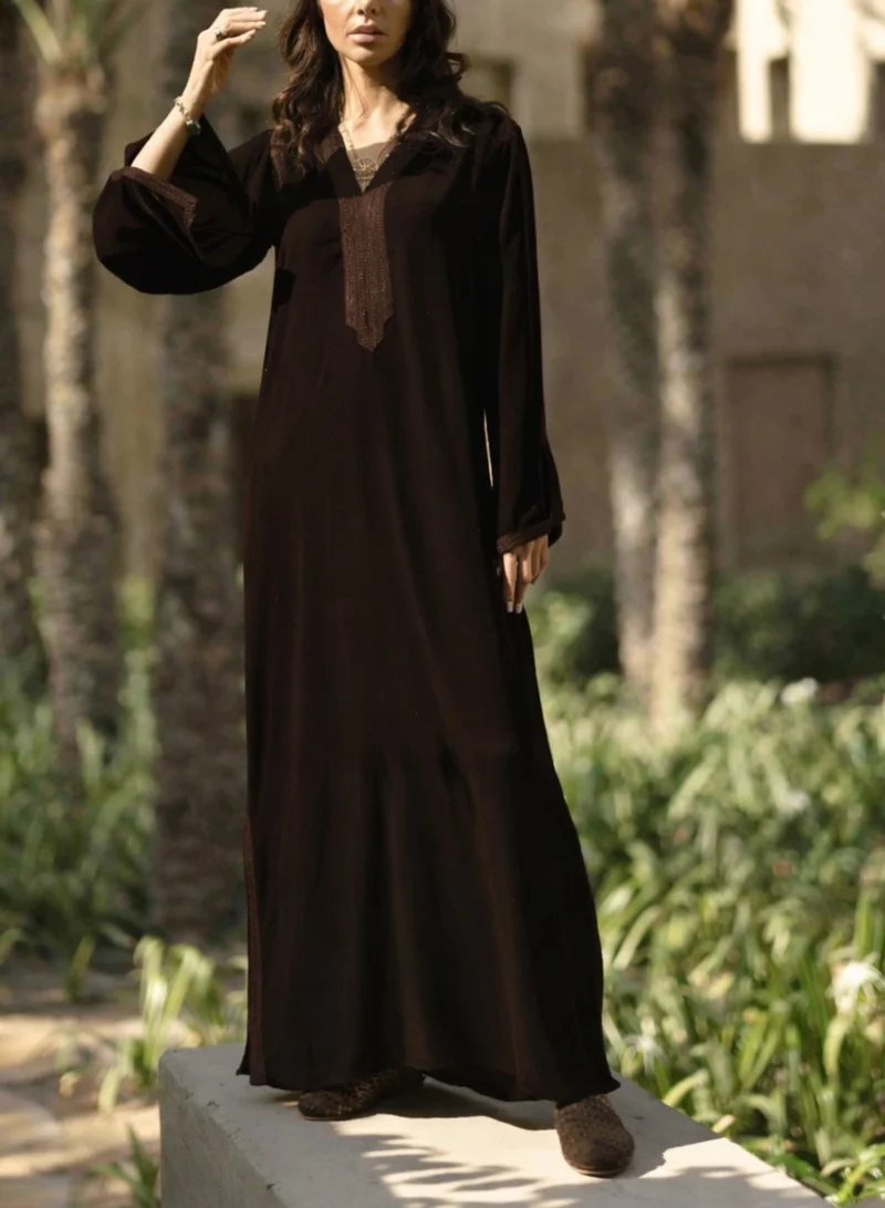 MAISON ARABELLE SANAA VELVET DEEP BROWN KAFTAN
