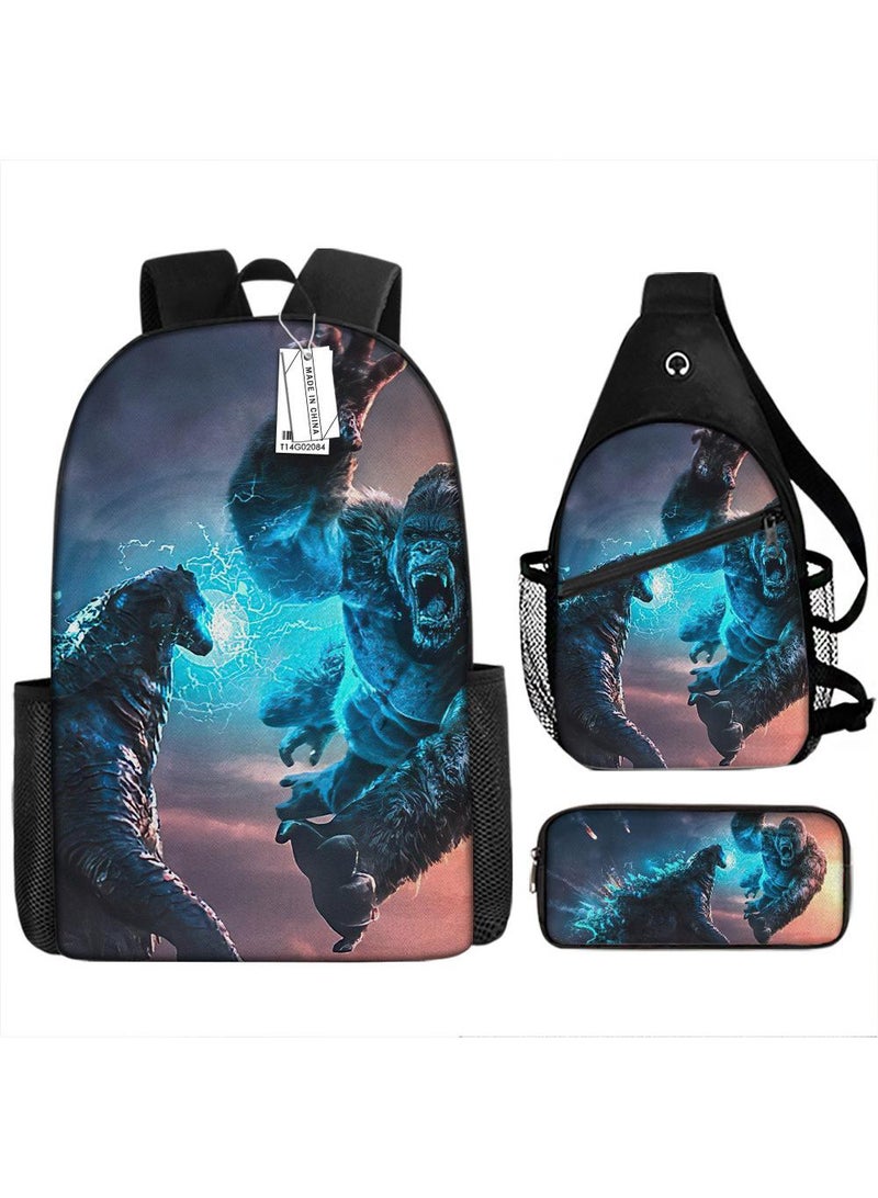 general 3-Piece Godzilla VS Kong 3D Print Backpack Set - Image 1