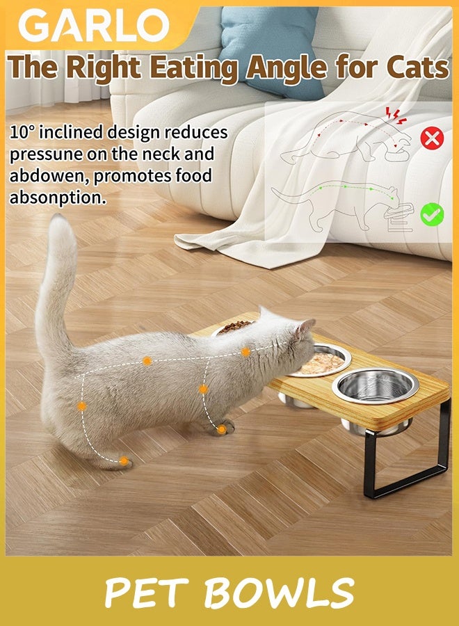 Garlo Elevated Cat Bowls with 3 Stainless Steel Bowls | 15° Tilted Anti-Vomiting Raised Cat Food Bowls for Small Cats and Puppies Pet Bowls with Stand - Image 2