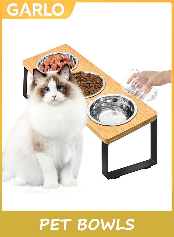 Garlo Elevated Cat Bowls with 3 Stainless Steel Bowls | 15° Tilted Anti-Vomiting Raised Cat Food Bowls for Small Cats and Puppies Pet Bowls with Stand - Image 1