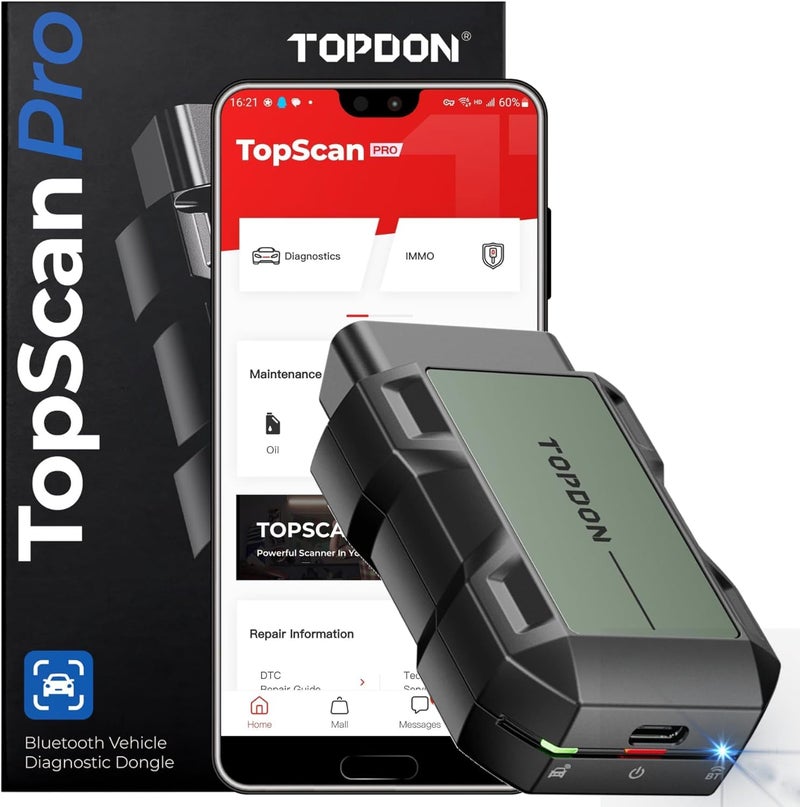 TOPDON TopScan Pro Wireless OBD2 Scanner Bluetooth for iOS  Android Diagnostic Scan Tool All System for Car BiDirectional Scanner Code Reader with 13 Hot Reset Service FCA AutoAuth