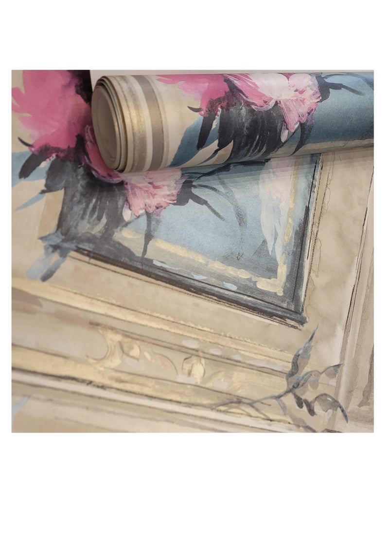 MAF Wallpaper MAF Wallpaper IWB00450 Modern Minimalist Floral Design Wallpaper, Eco-Friendly Wallpaper for living room, bedroom, Hotels, Restaurants, & more - Blue/Beige  - Image 2