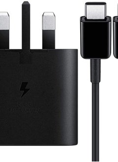 شاحن فائق السرعة 25 وات PD 3.0 بمقبس المملكة المتحدة مع كابل من النوع C إلى النوع C لهاتف Samsung Galaxy S24 Ultra S23 S22 S21 S20 S10 Note 20 Ultra Note 10