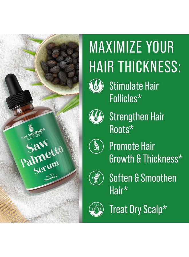 هير ثيكنيس ماكسيمايزر سيروم منشار بالميتو لنمو الشعر: زيوت إكليل الجبل والنعناع وبذور اليقطين. علاج نباتي لتكثيف الشعر وترطيبه وتقويته، مناسب للنساء والرجال - للشعر الضعيف والجاف والمتطاير - 1 أونصة - Image 5