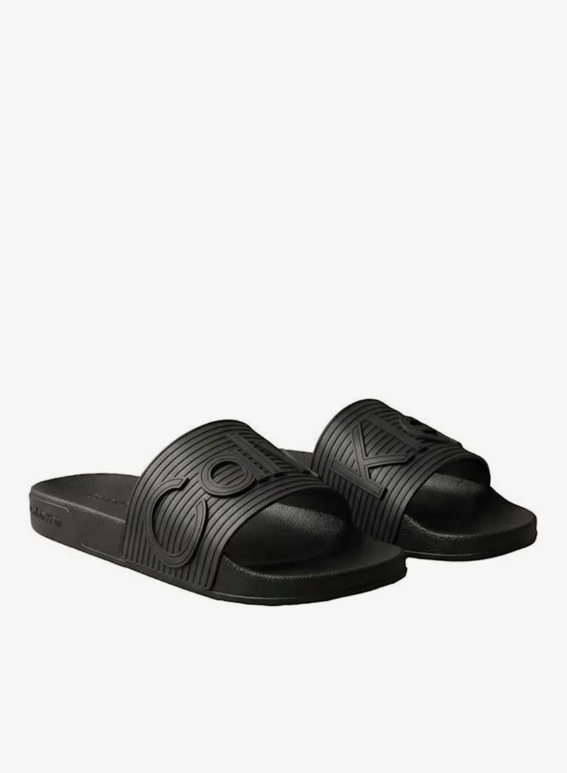 CALVIN KLEIN Triple Black Essential Textured Slide Sandals for Men | Best Price UAE