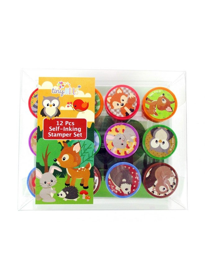 TINYMILLS TINYMILLS 12 Pcs Woodland Animals Critters Stamp Kit for Kids Self Inking Stamps Gift Baby Shower Party Favors - Image 1