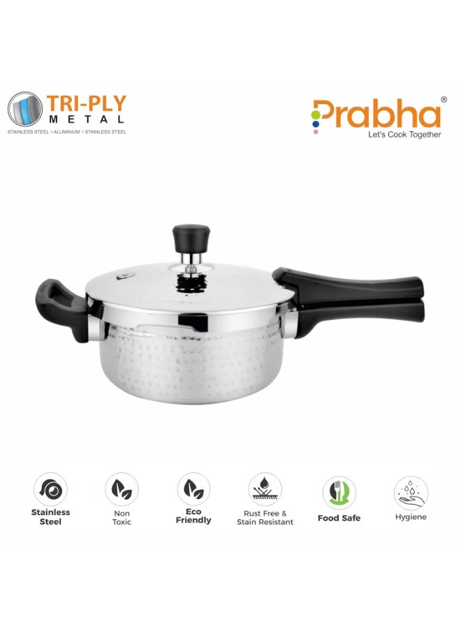 Prabha Stainless Steel Pressure Pan 2 Litres Outer Lid | Hammered Tri-Ply Whizz Cookers Manual | Kitchen Cookware Pots & Pans | ISI Certified Fast & Safe Healthy Cooking | Gas & Induction - Image 4