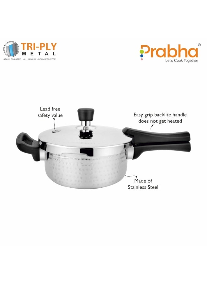 Prabha Stainless Steel Pressure Pan 2 Litres Outer Lid | Hammered Tri-Ply Whizz Cookers Manual | Kitchen Cookware Pots & Pans | ISI Certified Fast & Safe Healthy Cooking | Gas & Induction - Image 3