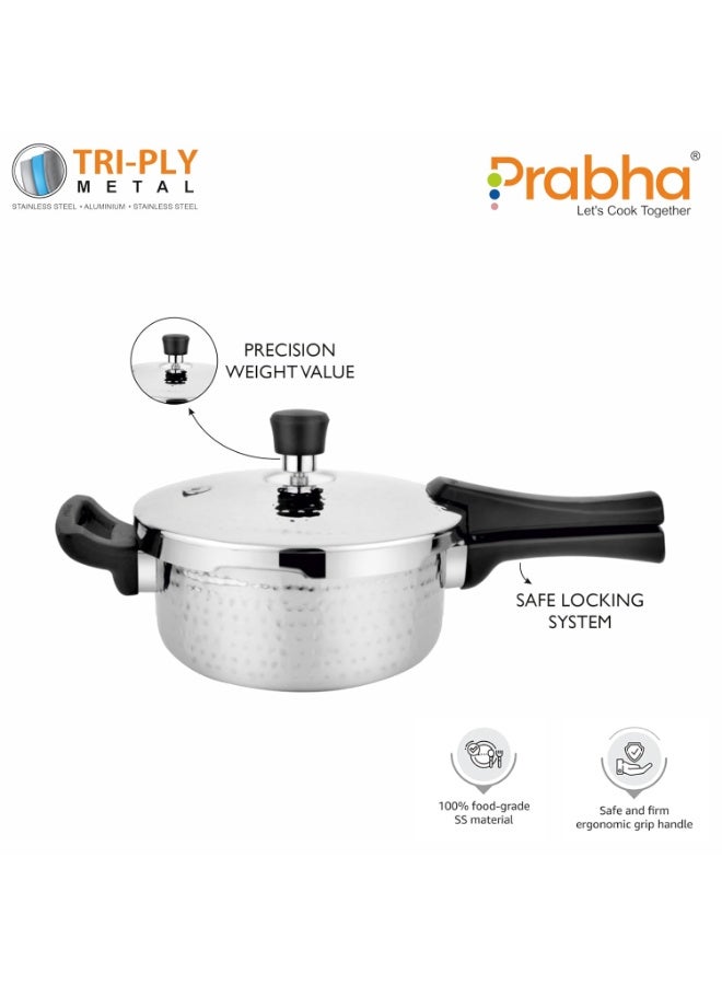 Prabha Stainless Steel Pressure Pan 2 Litres Outer Lid | Hammered Tri-Ply Whizz Cookers Manual | Kitchen Cookware Pots & Pans | ISI Certified Fast & Safe Healthy Cooking | Gas & Induction - Image 2