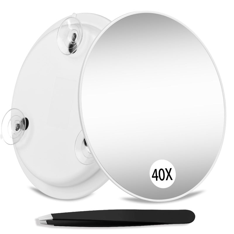 Suupvaor Magnifying Mirror 40X With Suction Cups  Large 6Inch Travel 40X Magnified Round Makeup Mirror With High Magnification  Make Up Mirror With Tweezers Sets - Image 1