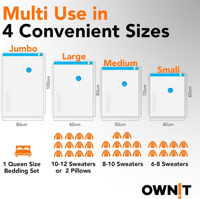 Ownit 13 Pack Vacuum Storage Bags, Space Saver Bags of 4 Small,3 Medium,3 Large, 3 Jumbo, Reusable Vacuum Compression Bags for Packing Clothes, Blankets, Duvet, Pillows, Travel - Image 2
