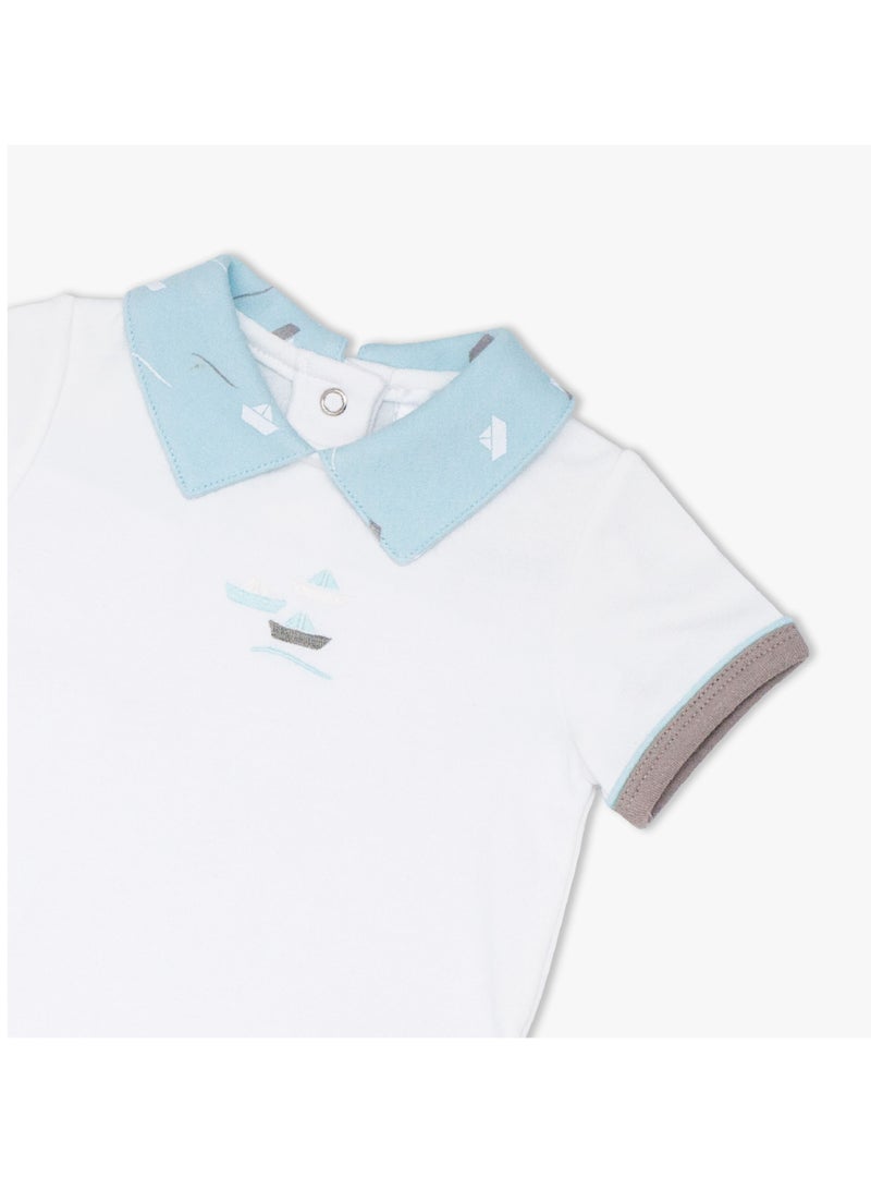 Moon تي شيرت وشورت MOON مصنوعان من القطن بنسبة 100%، مقاس 6-9 أشهر، أزرق مخضر - Little Boat - Image 3